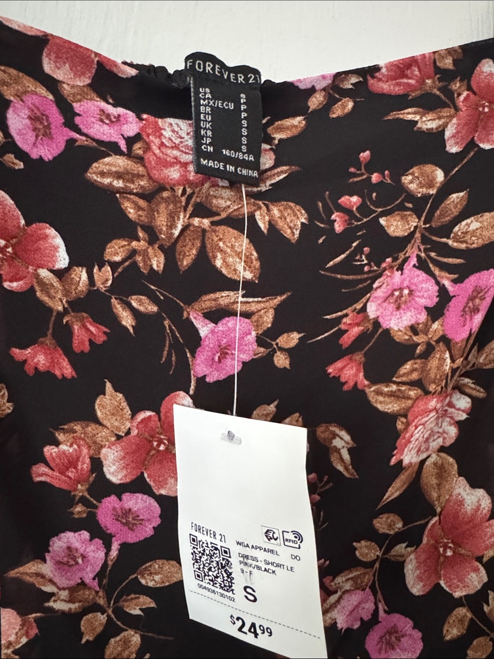 Forever 21 Black Floral Square-Neck Mini Dress with Pink & Brown Flowers - Picture 4 of 6